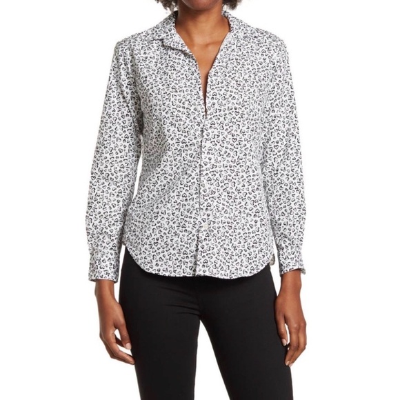Frank & Eileen Tops - Frank & Eileen “Sylvio” Button down gray black and white cotton heart shirt | S